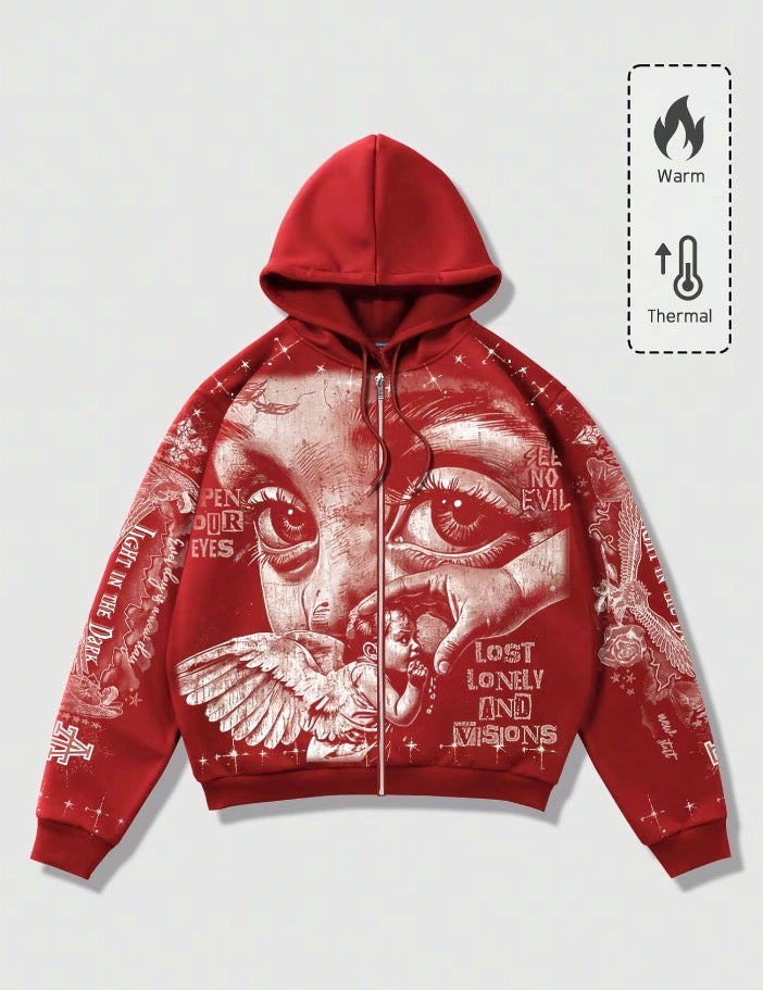 RED & WHITE ZIP UP