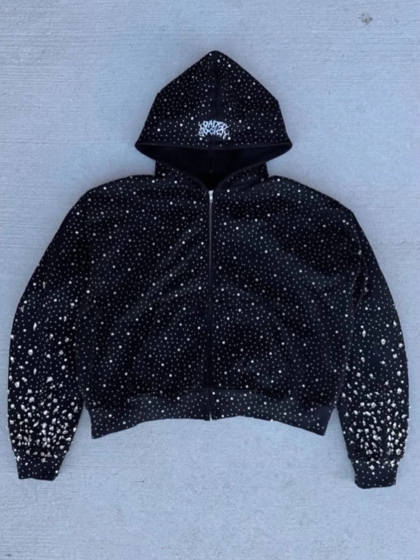 Black Rhinestone Zipup