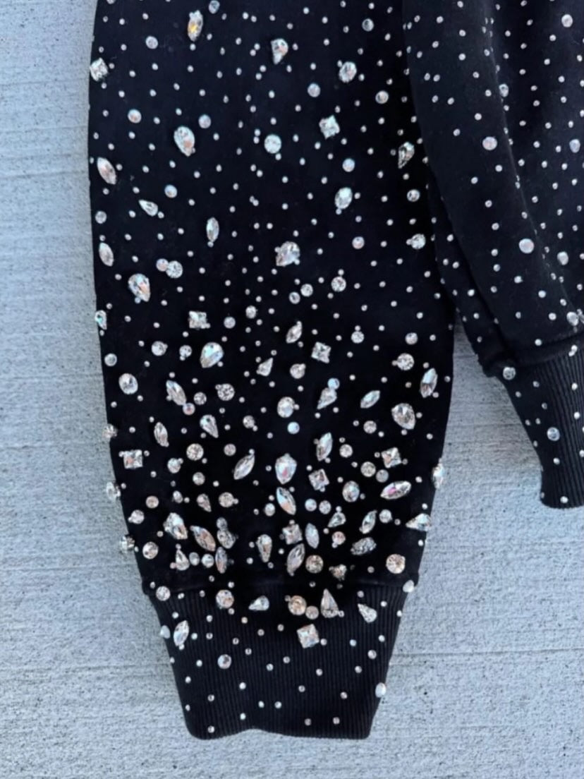 Black Rhinestone Zipup