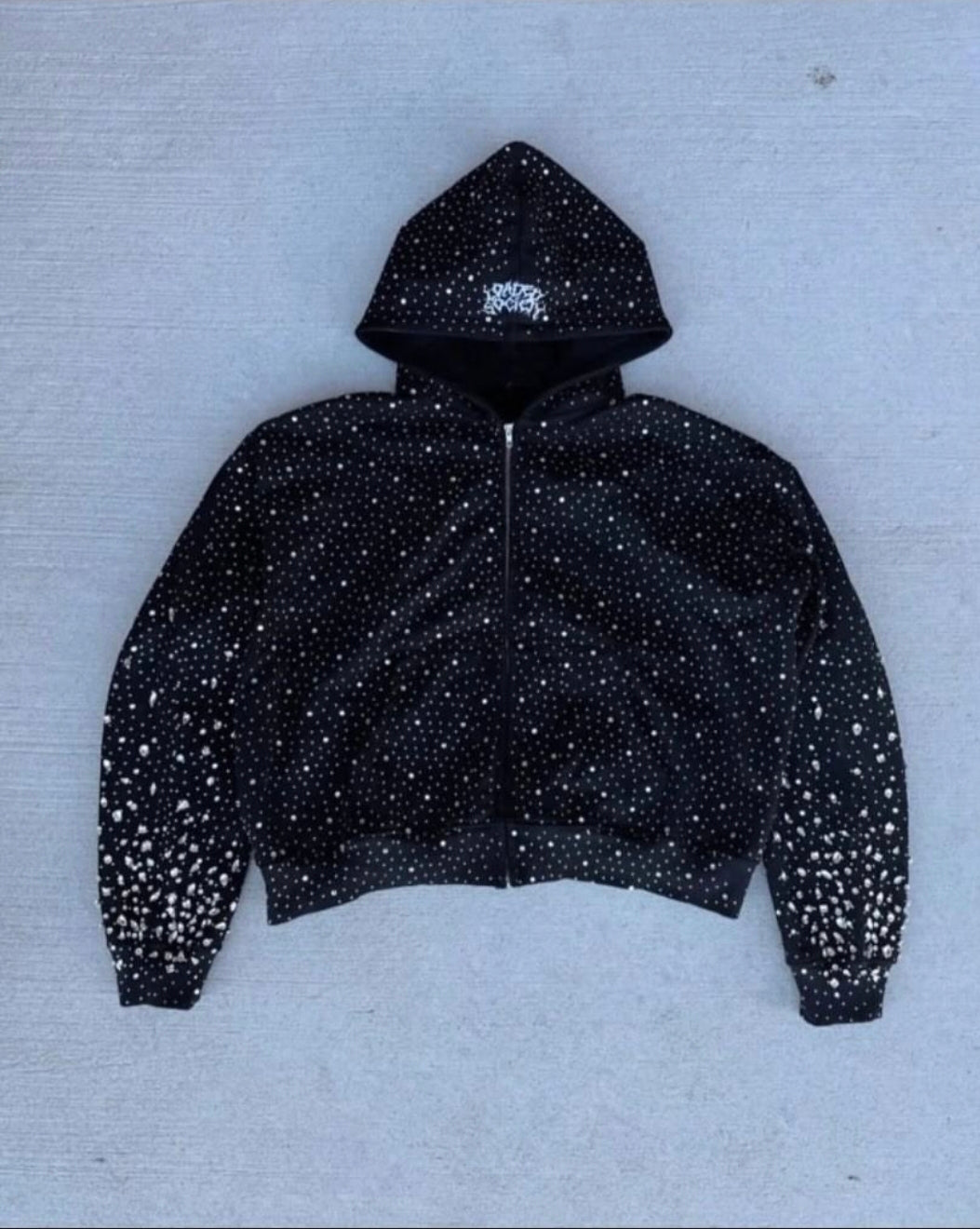 Black Rhinestone Zip Up